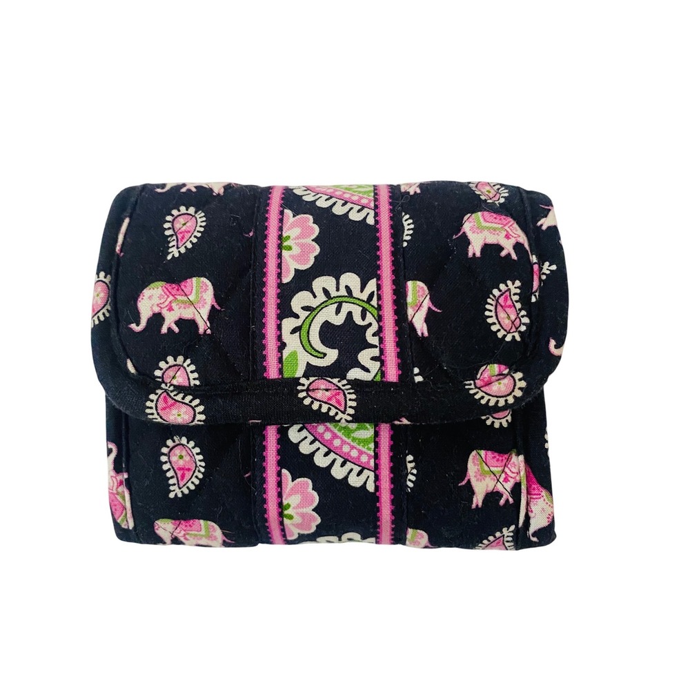 Retired Vera Elephant Parade Trifold Wallet Black Pink Quilted Cotton